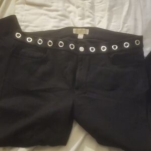 Michael Kors Black Trousers with Silver Grommet Detail